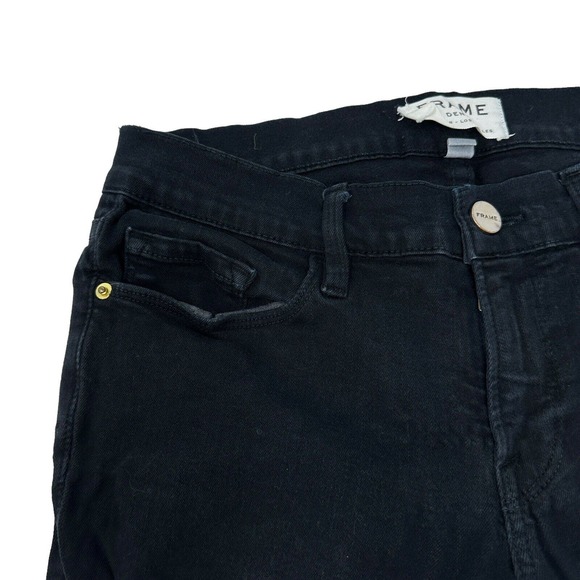 FRAME Le Skinny de Jeanne Ripped Noir Wash Skinny Jeans Black Distressed Size 28 - Picture 5 of 13